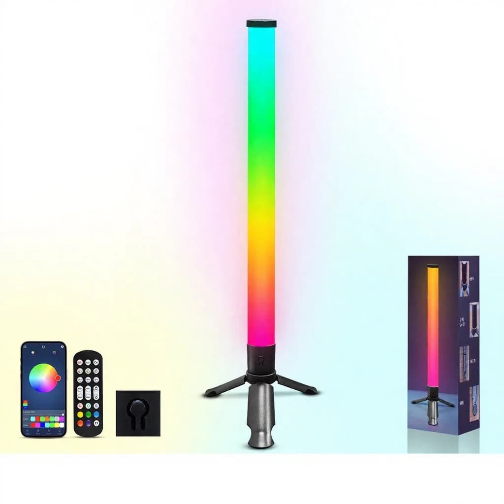 LED asztali tripod hangulatvilágítás zenei szinkronnal és RGB effektekkel