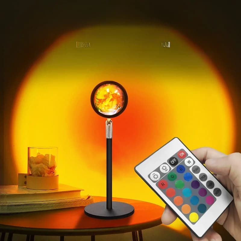 USB naplemente vetítő lámpa RGB hangulatfény asztali dekorációhoz