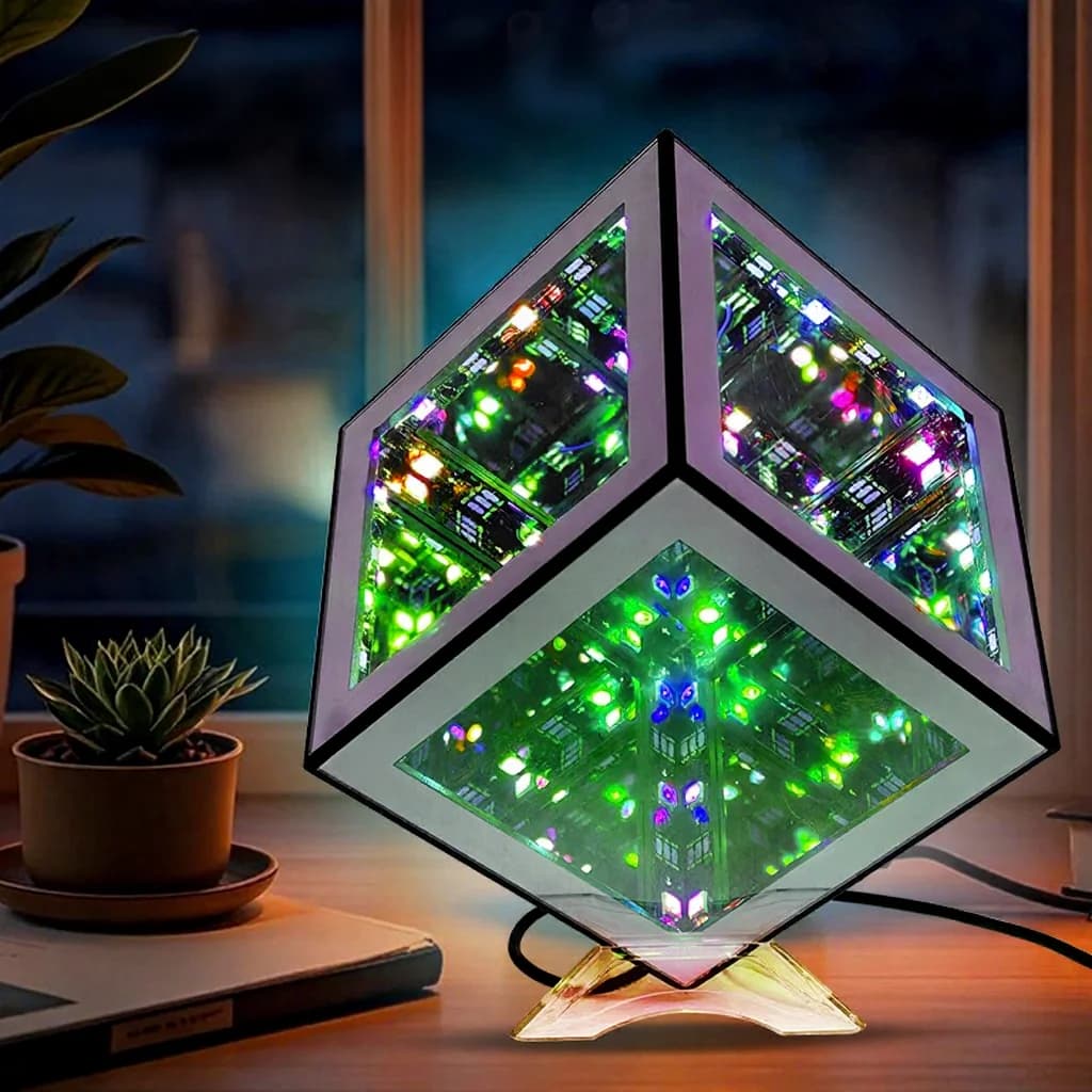 3D végtelen kocka lámpa RGB hangulatfénnyel és hangreaktív móddal