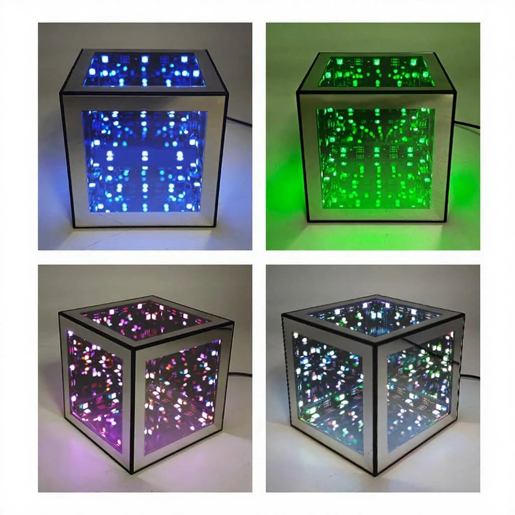 3D végtelen kocka lámpa RGB hangulatfénnyel és hangreaktív móddal