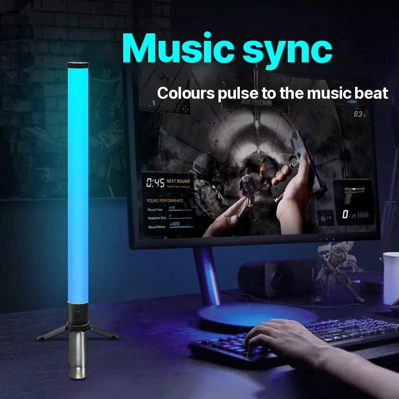 LED asztali tripod hangulatvilágítás zenei szinkronnal és RGB effektekkel