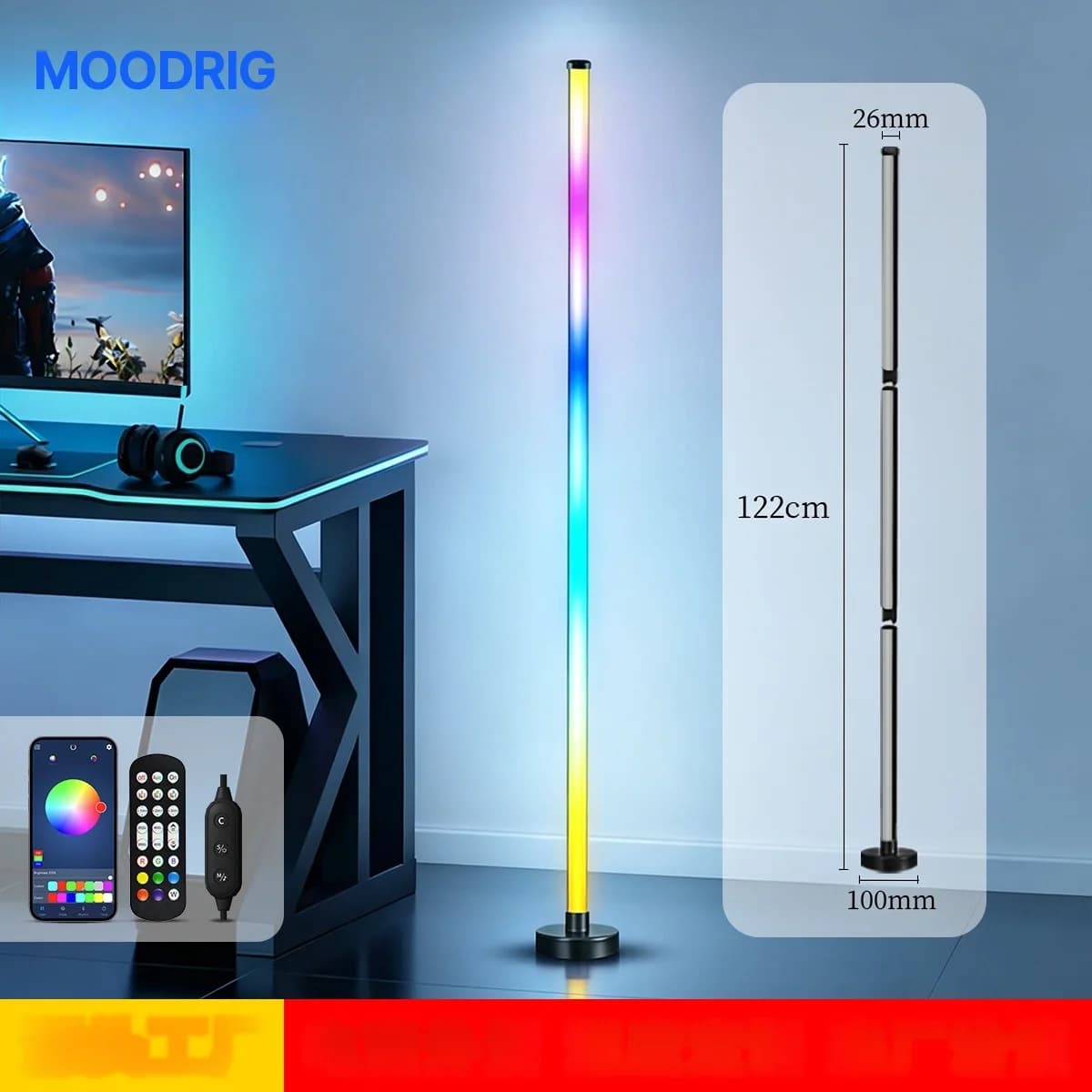 RGB LED sarok állólámpa zenei szinkronnal, app és távirányítós vezérléssel