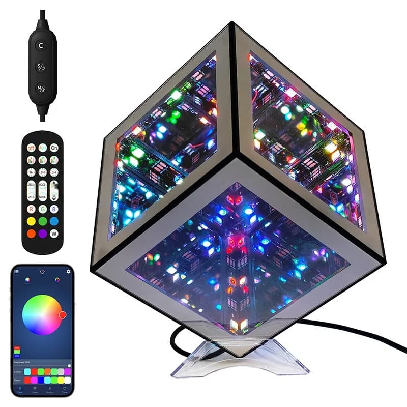 3D végtelen kocka lámpa RGB hangulatfénnyel és hangreaktív móddal