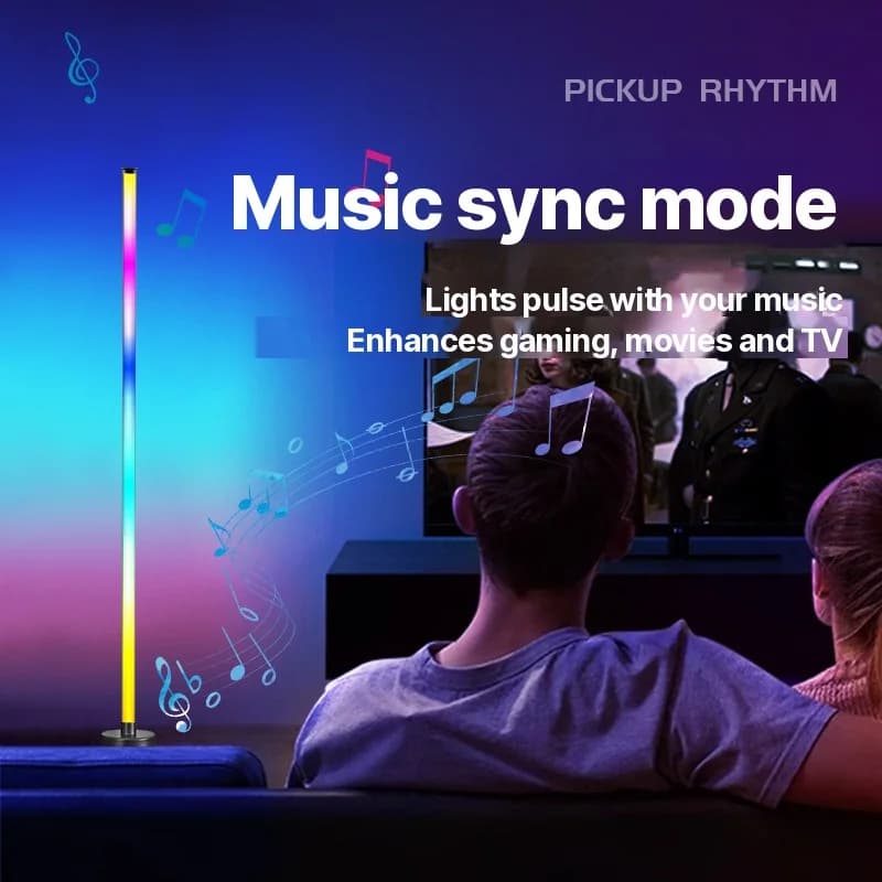 RGB LED sarok állólámpa zenei szinkronnal, app és távirányítós vezérléssel
