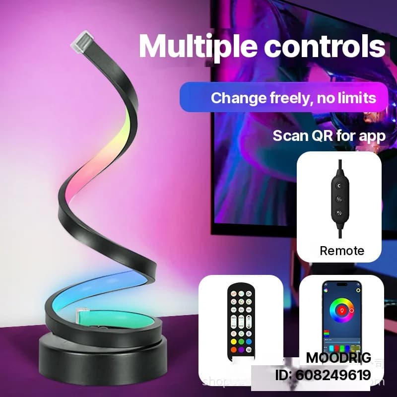 Spirál alakú RGB hangulatlámpa hangreaktív fénnyel és app vezérléssel