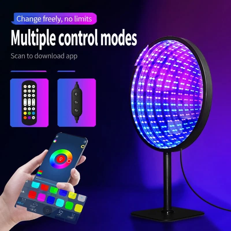 Kerek akril végtelen tükör 3D mélység fény USB RGB hangulatlámpa