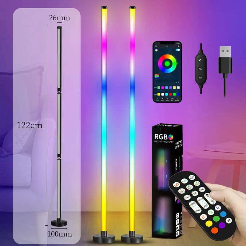 RGB LED sarok állólámpa zenei szinkronnal, app és távirányítós vezérléssel