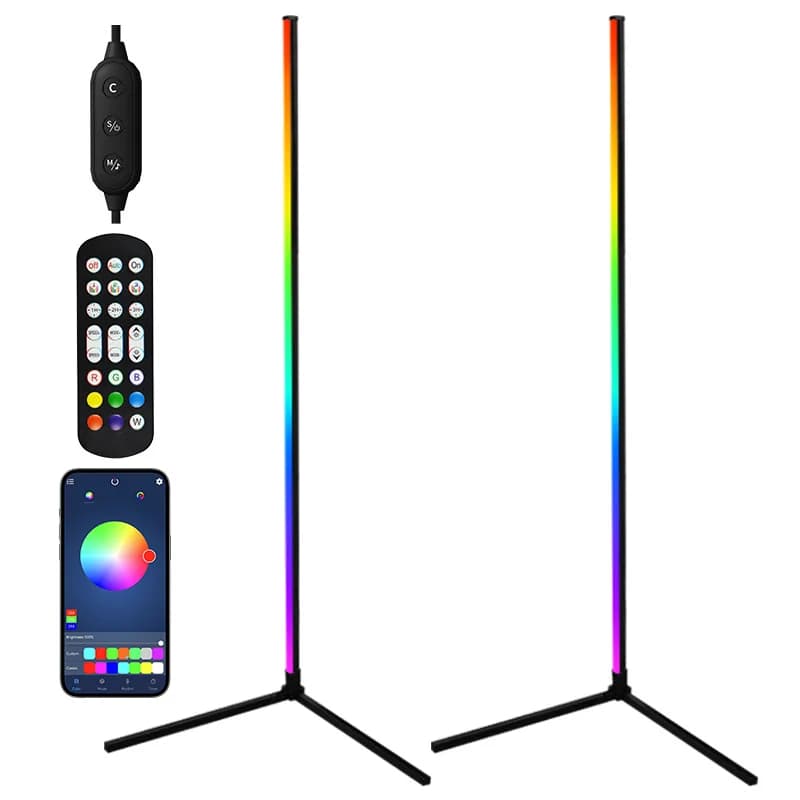 RGB LED sarok állólámpa zenei szinkronnal, app és távirányítós vezérléssel